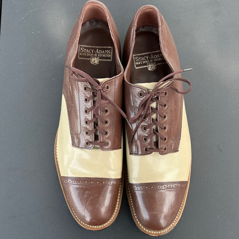 Stacy Adams Two-Tone Brown and Cream Oxfords